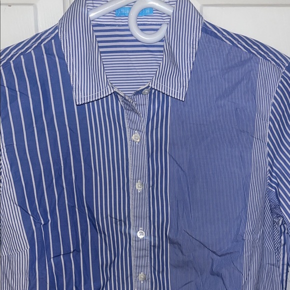 J. McLaughlin Navy and White Striped Women’s Shirt - Picture 3 of 7